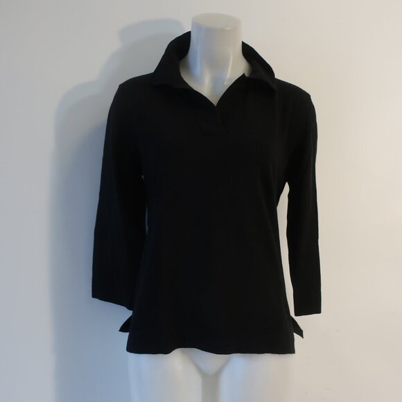 Womens Amina Rubinacci Black Collared 100% Cotton Knit Sweater 48 US/10-12​ - Picture 1 of 16
